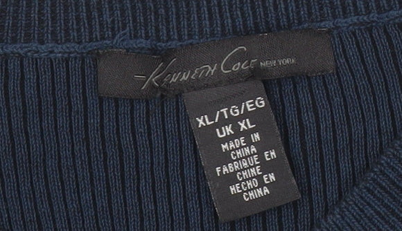 Kenneth Cole Women Blue Black XL Shift Dress Crew Neck Colourblock