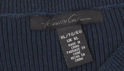 Kenneth Cole Women Blue Black XL Shift Dress Crew Neck Colourblock