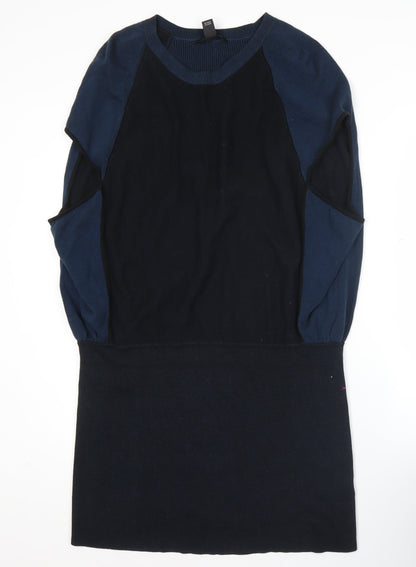 Kenneth Cole Women Blue Black XL Shift Dress Crew Neck Colourblock