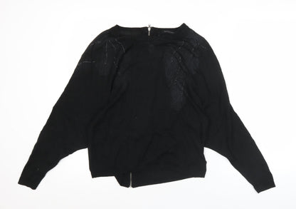 Calvin Klein Jeans Womens Black Cardigan S Wool Blend Embroidered Zip