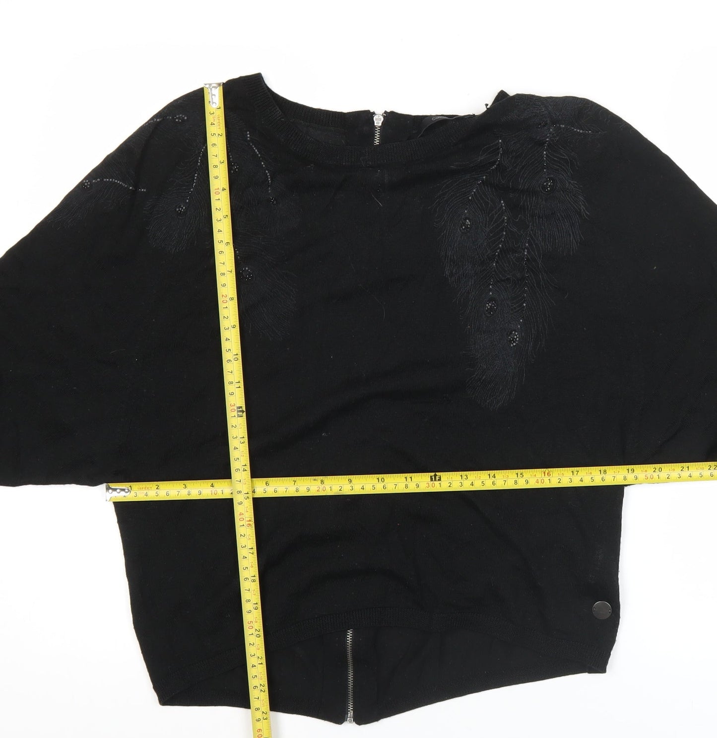 Calvin Klein Jeans Womens Black Cardigan S Wool Blend Embroidered Zip