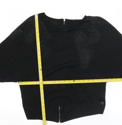 Calvin Klein Jeans Womens Black Cardigan S Wool Blend Embroidered Zip