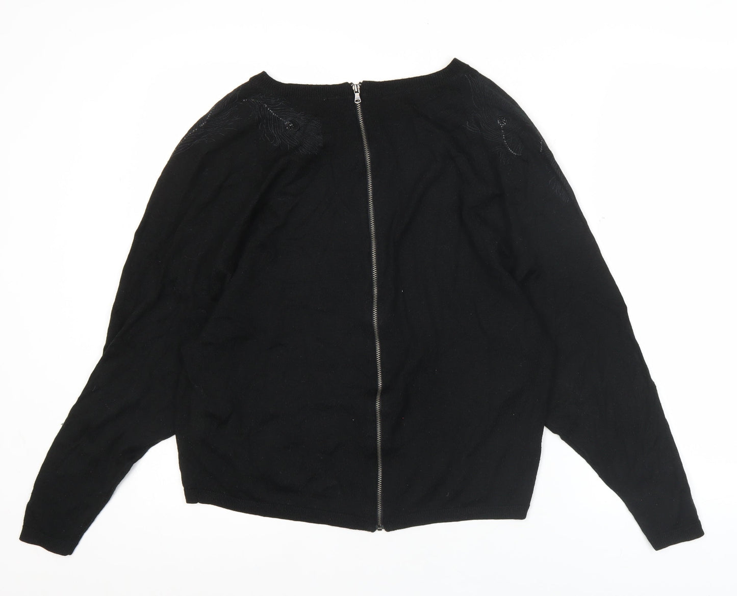 Calvin Klein Jeans Womens Black Cardigan S Wool Blend Embroidered Zip