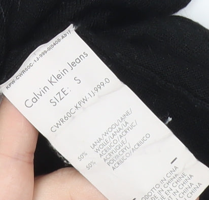 Calvin Klein Jeans Womens Black Cardigan S Wool Blend Embroidered Zip