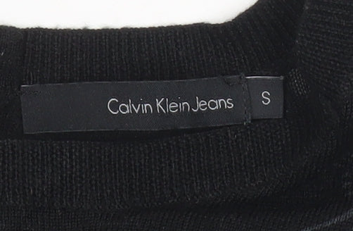 Calvin Klein Jeans Womens Black Cardigan S Wool Blend Embroidered Zip