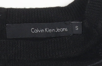 Calvin Klein Jeans Womens Black Cardigan S Wool Blend Embroidered Zip