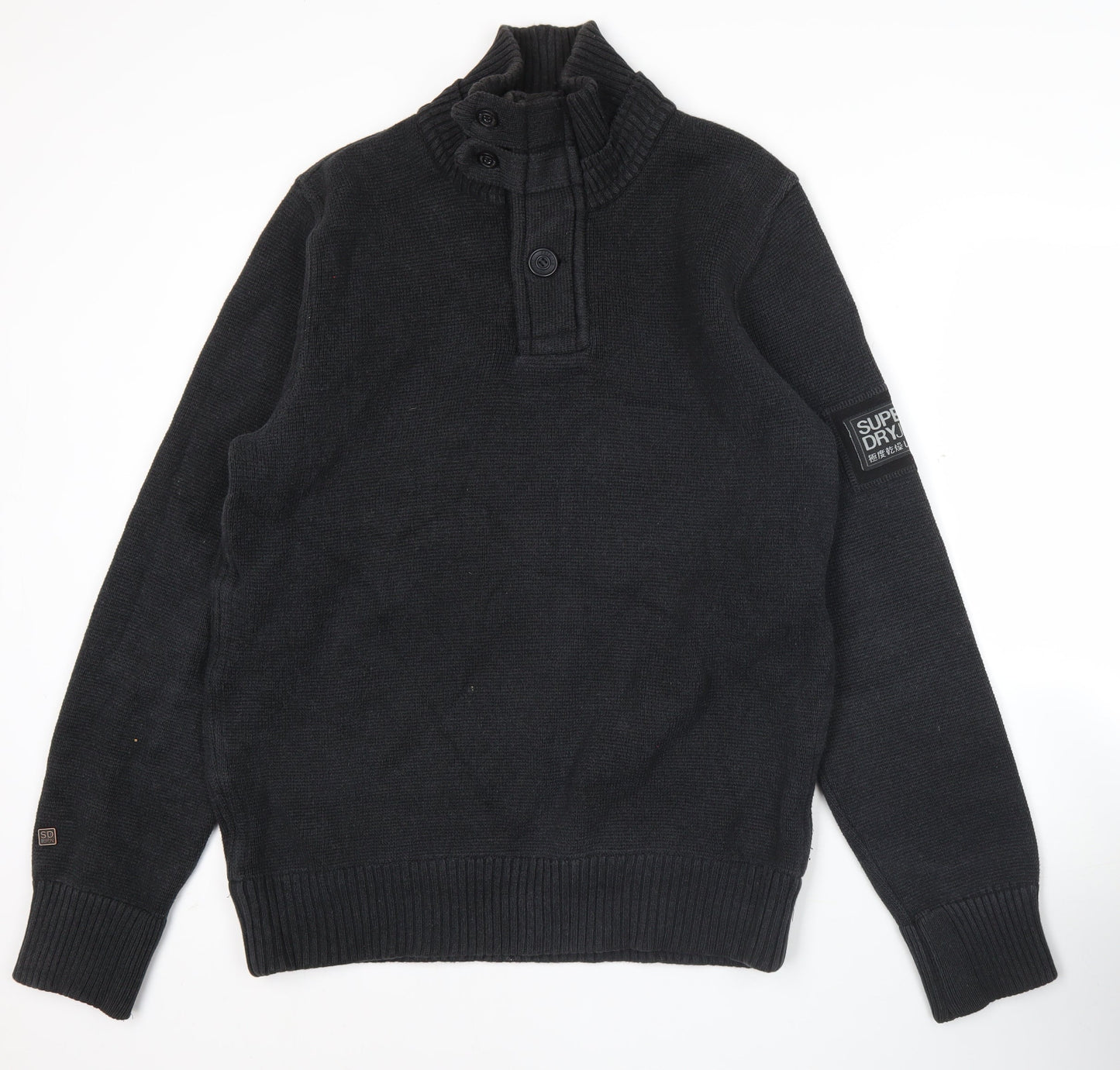 Superdry Mens Black XL Cotton High Neck Pullover Jumper