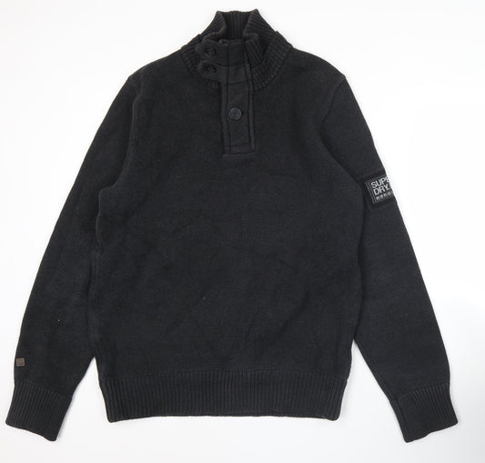 Superdry Mens Black XL Cotton High Neck Pullover Jumper