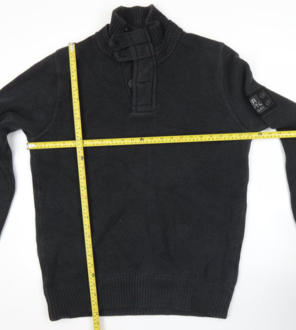 Superdry Mens Black XL Cotton High Neck Pullover Jumper