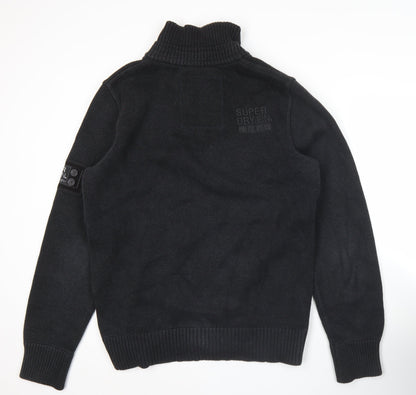 Superdry Mens Black XL Cotton High Neck Pullover Jumper