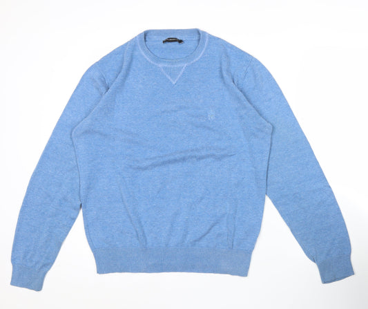 French Connection Men's Blue Cotton Acrylic Crew Neck Jumper L