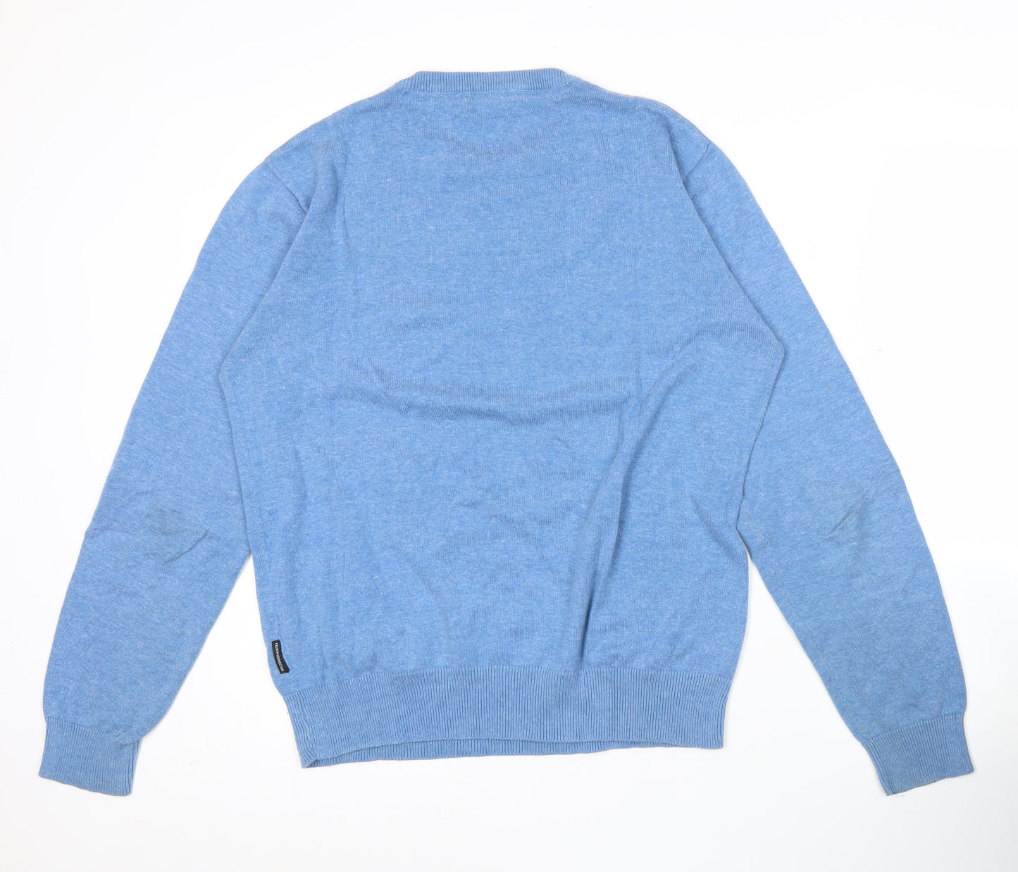 French Connection Men's Blue Cotton Acrylic Crew Neck Jumper L