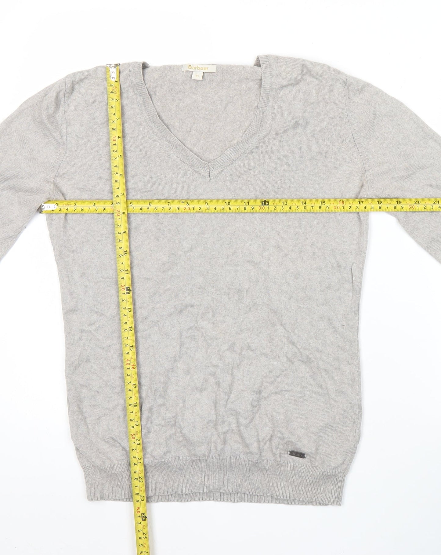 Barbour Womens Grey Cashmere V-Neck Jumper Size 10