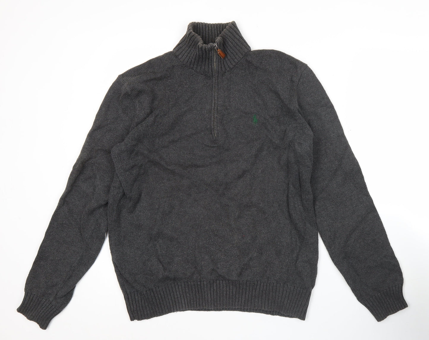 Ralph Lauren Men’s Grey Cotton Half Zip Jumper Size S Regular Fit