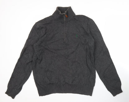 Ralph Lauren Men’s Grey Cotton Half Zip Jumper Size S Regular Fit