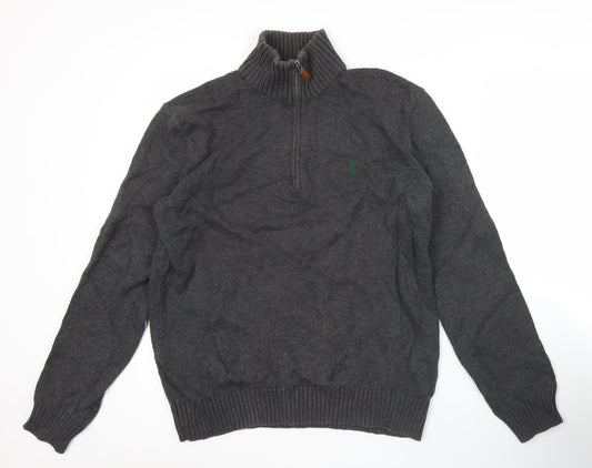 Ralph Lauren Men’s Grey Cotton Half Zip Jumper Size S Regular Fit