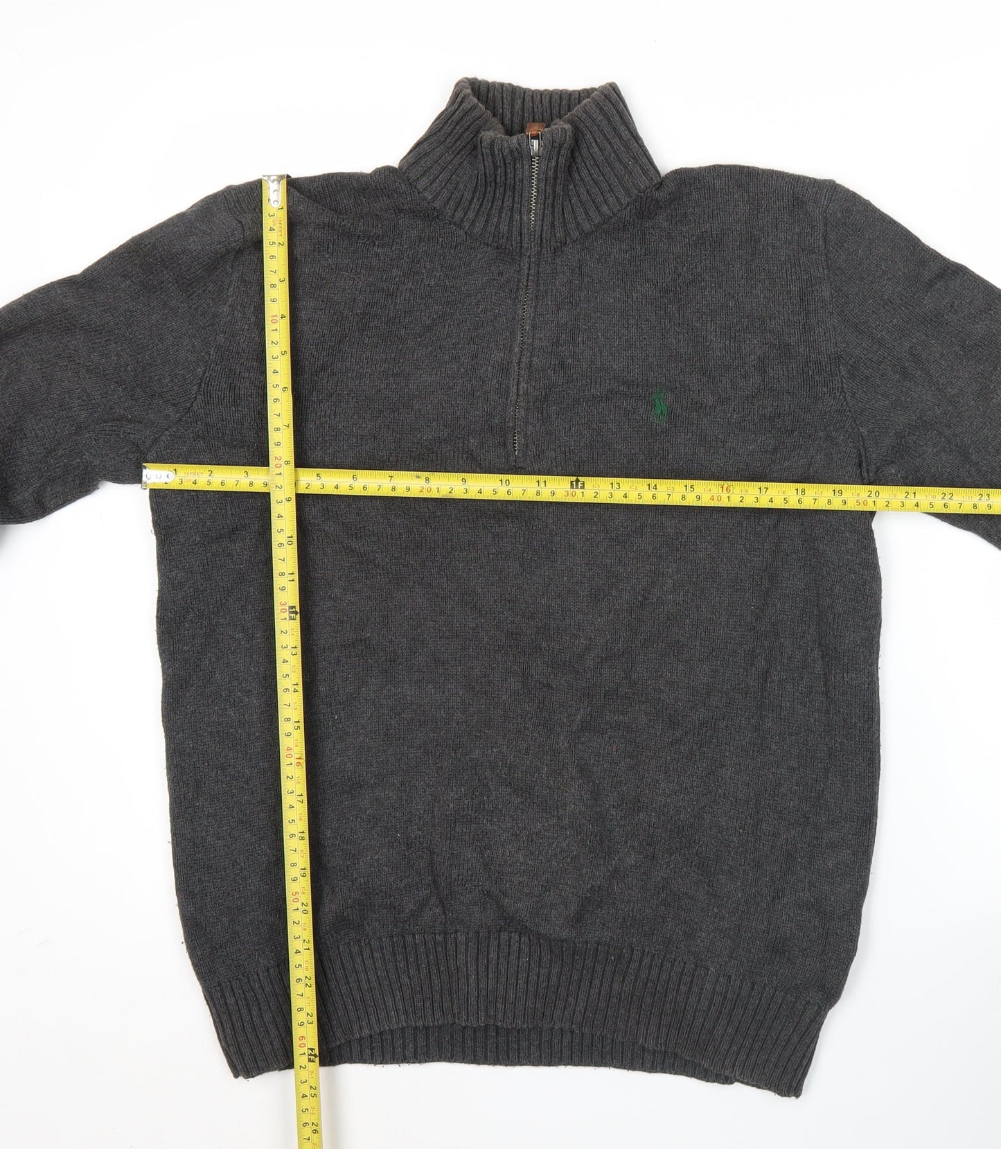 Ralph Lauren Men’s Grey Cotton Half Zip Jumper Size S Regular Fit