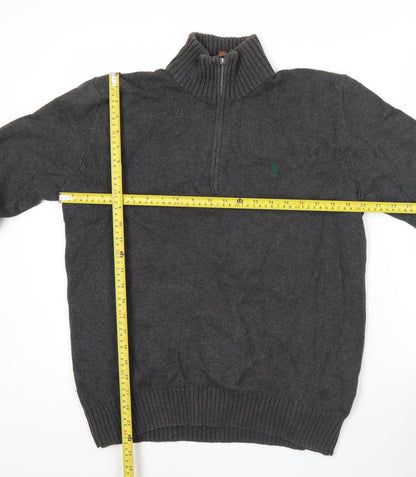 Ralph Lauren Men’s Grey Cotton Half Zip Jumper Size S Regular Fit