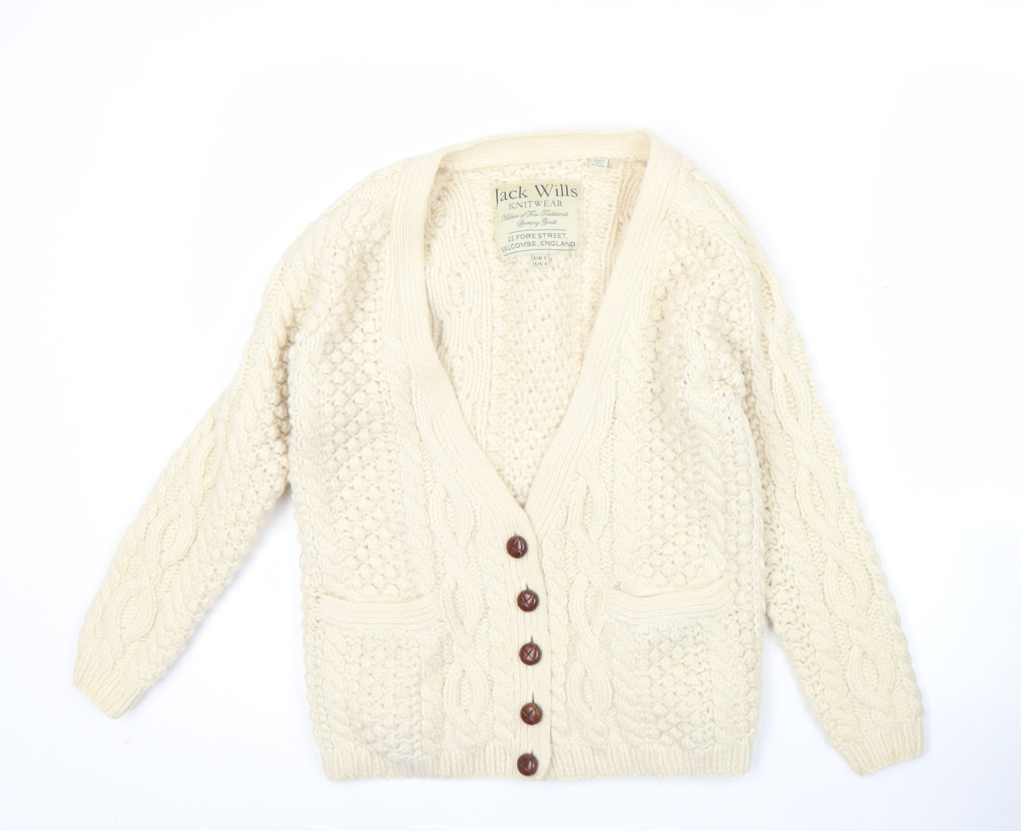 Jack Wills Womens Ivory Wool Chunky-Knit Cardigan UK 8