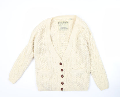 Jack Wills Womens Ivory Wool Chunky-Knit Cardigan UK 8