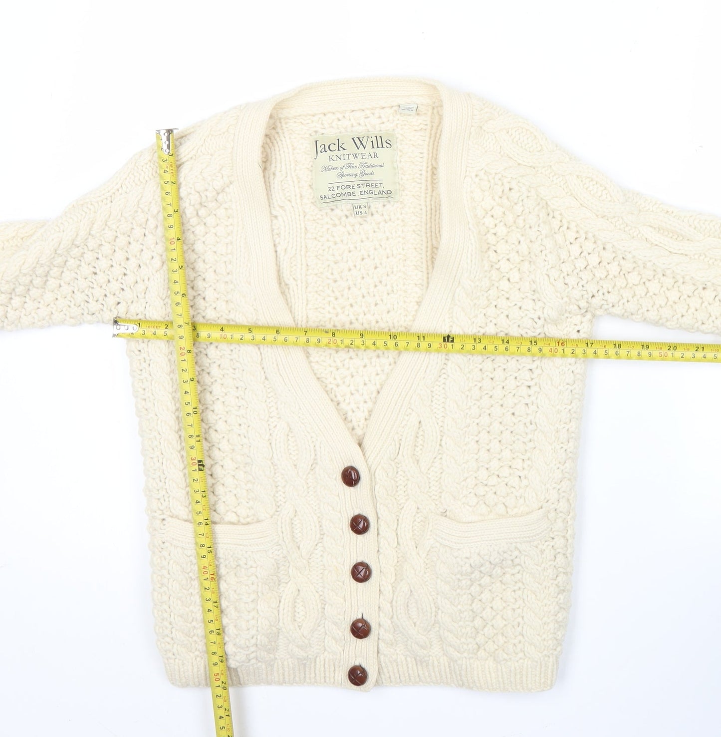 Jack Wills Womens Ivory Wool Chunky-Knit Cardigan UK 8