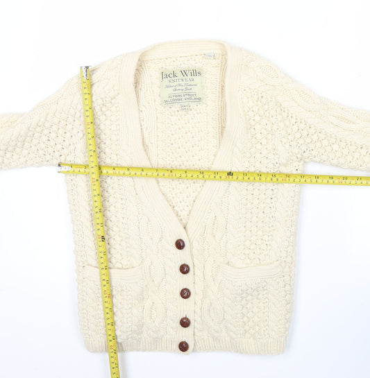 Jack Wills Womens Ivory Wool Chunky-Knit Cardigan UK 8
