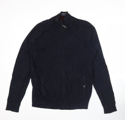 Ted Baker Men’s Blue Full Zip Cotton Jumper M Mock Neck