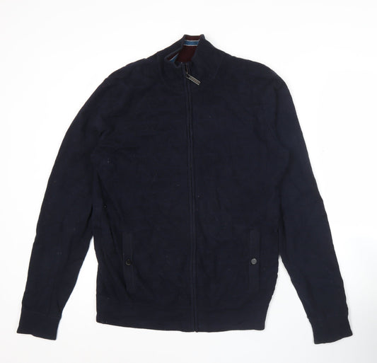 Ted Baker Men’s Blue Full Zip Cotton Jumper M Mock Neck