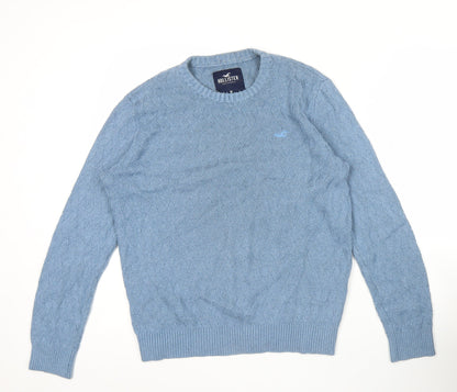 Hollister Men’s Blue Cable Knit Crew Neck Pullover Jumper Size M