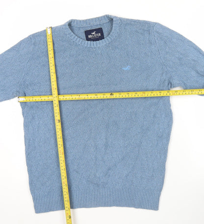 Hollister Men’s Blue Cable Knit Crew Neck Pullover Jumper Size M