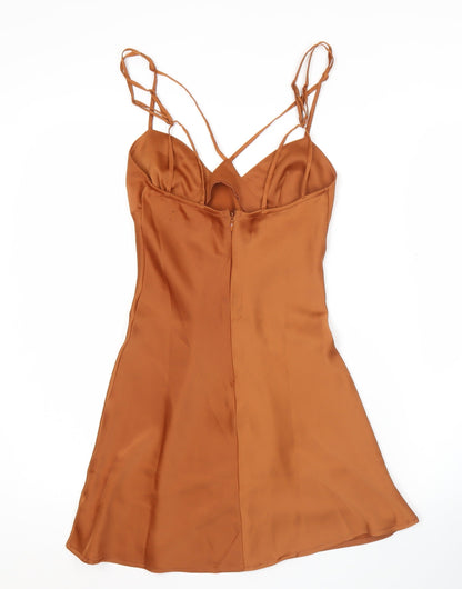 Urban Outfitters Women’s Brown Satin Slip Dress XS Sleeveless Sweetheart