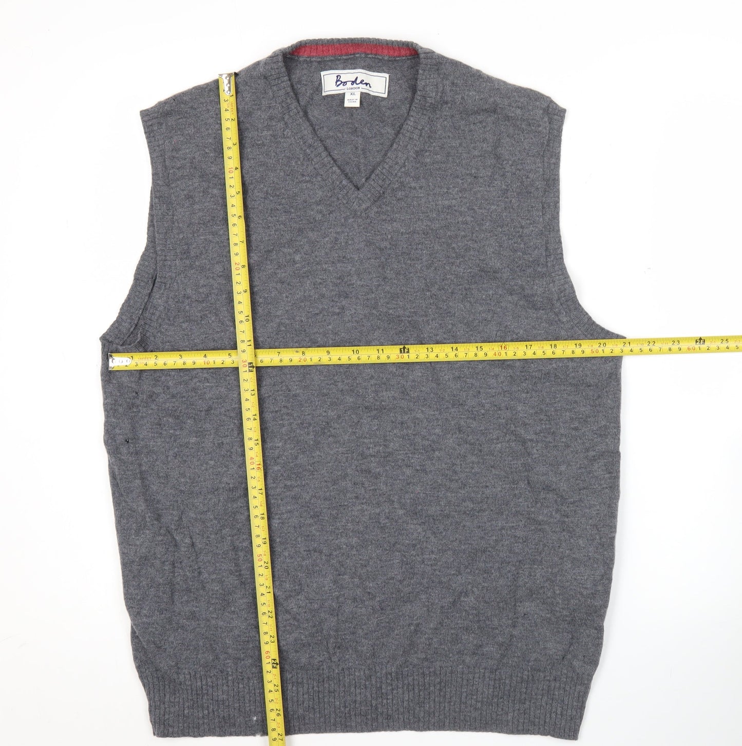 Boden Men’s Grey Lambswool V-Neck Jumper Vest XL Knit Wool Sleeveless