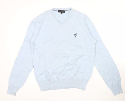 Lyle & Scott Men's Blue Cotton V-Neck Jumper Size M Long Sleeve