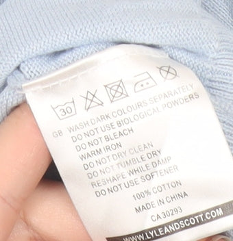Lyle & Scott Men's Blue Cotton V-Neck Jumper Size M Long Sleeve