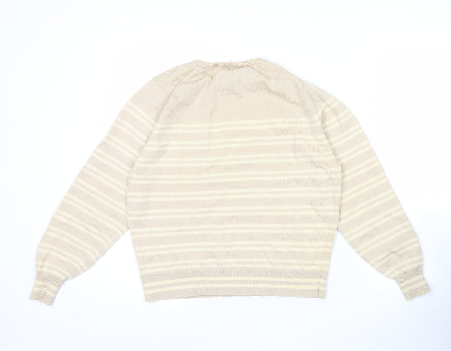 Jaeger Womens Beige Wool Jumper Size 12 Striped Crew Neck Pullover