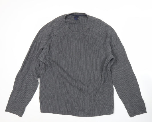 Gap Men’s Grey Cotton Knit Pullover Jumper L Long Sleeve