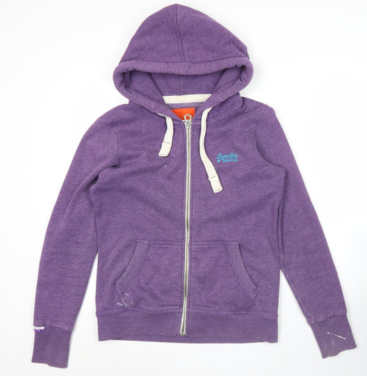 Superdry Womens Purple Hoodie Medium Full Zip Casual Cotton Blend