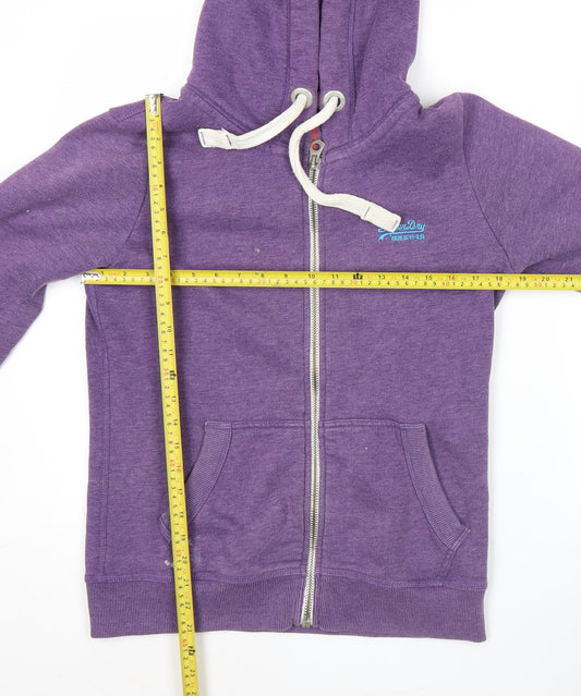 Superdry Womens Purple Hoodie Medium Full Zip Casual Cotton Blend