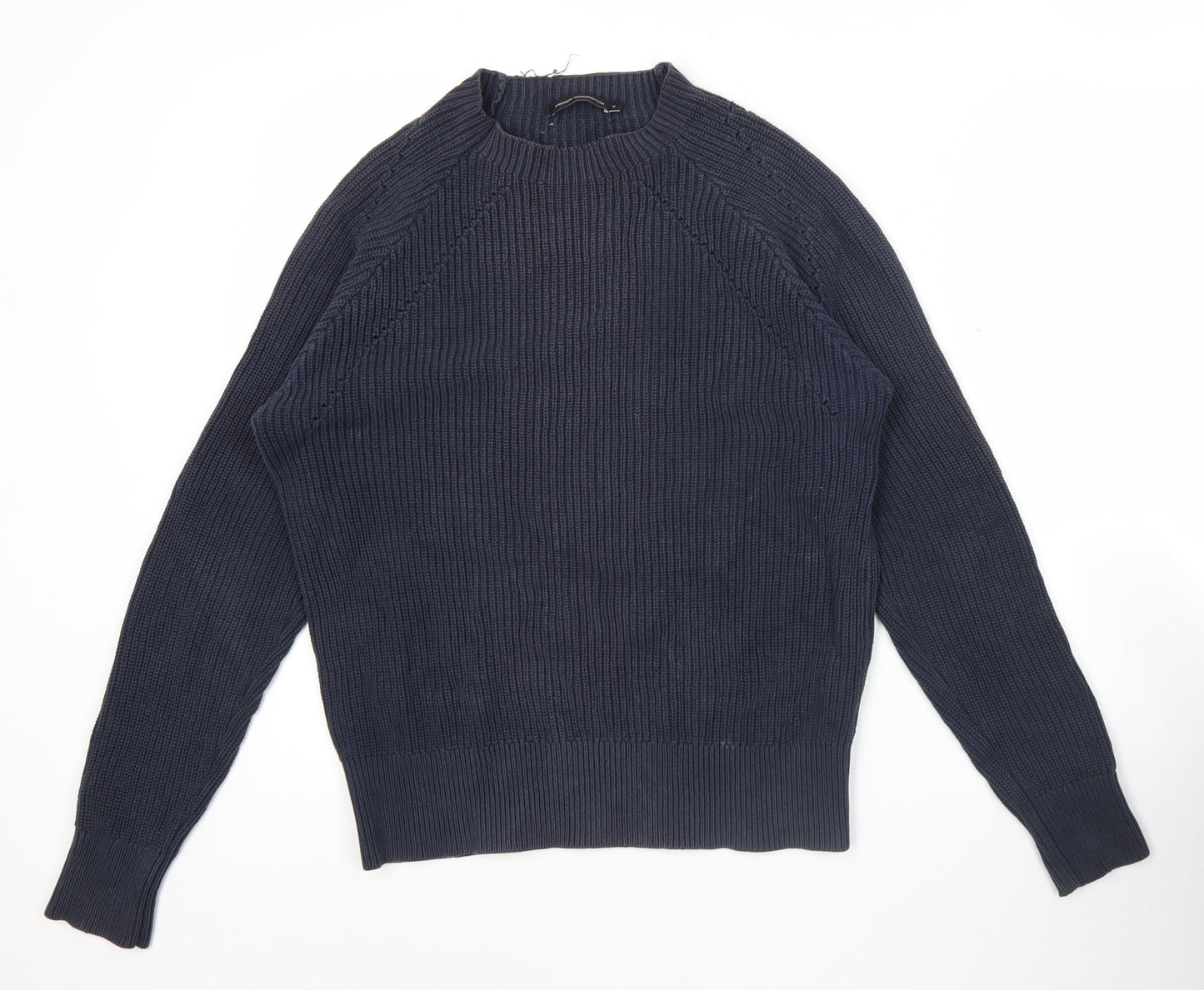 French Connection Men's Blue Cotton Chunky Knit Pullover Jumper S