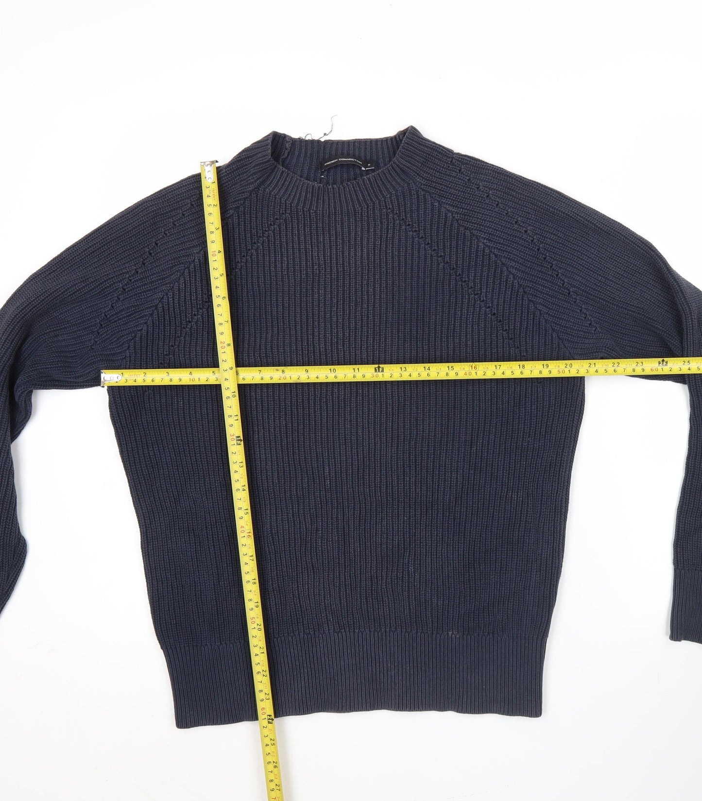 French Connection Men's Blue Cotton Chunky Knit Pullover Jumper S