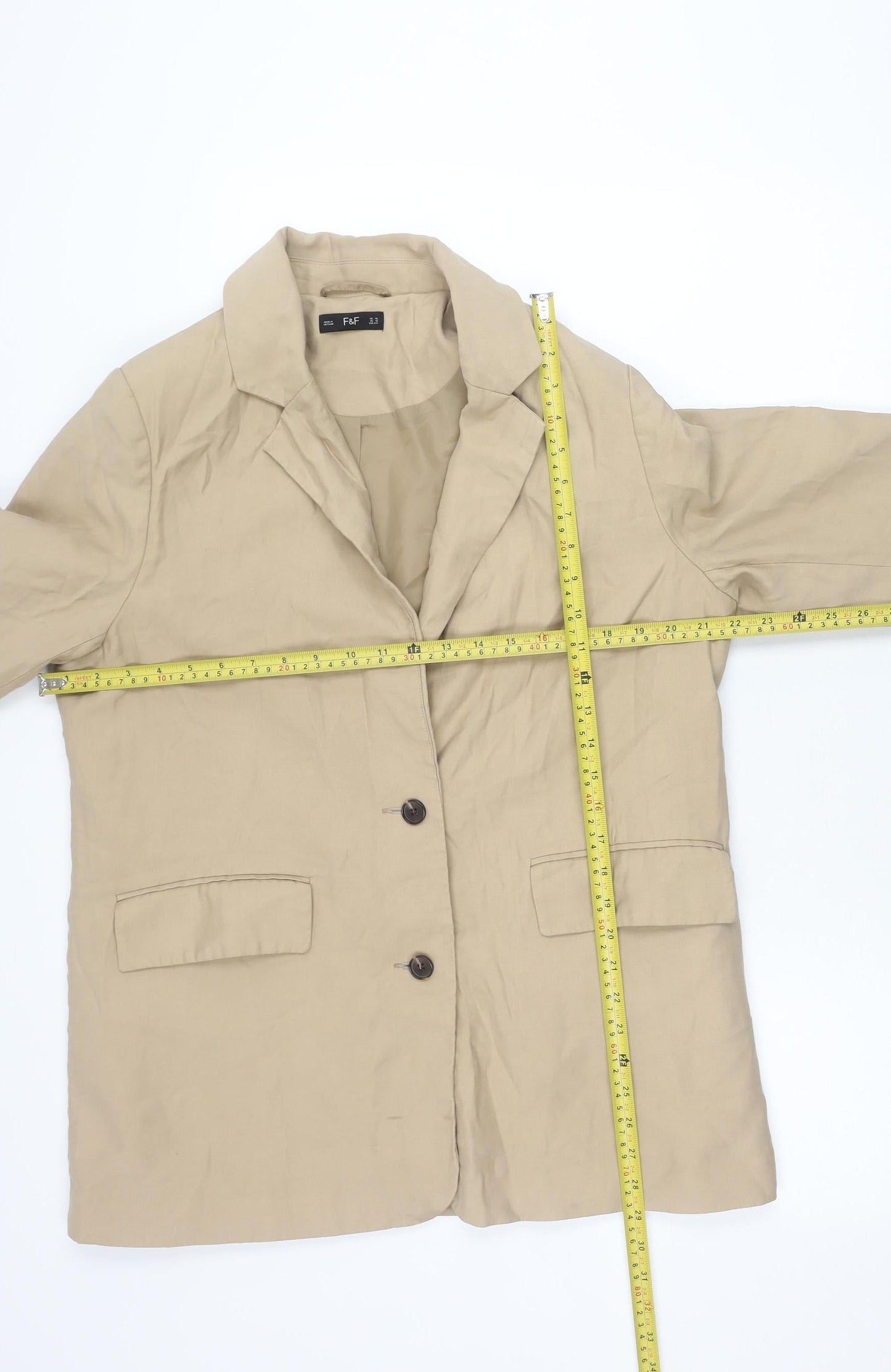 F&F Women’s Beige Double-Breasted Suit Jacket UK 16 Workwear