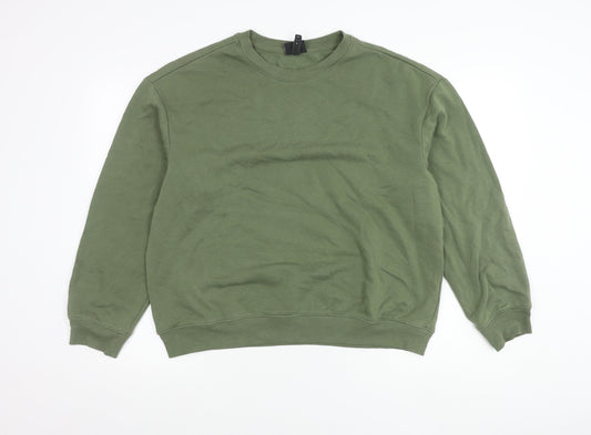 H&M Women’s Green Loose Fit Sweatshirt L Cotton Blend Crew Neck