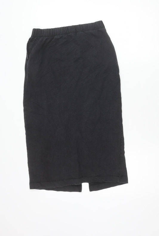 Pieces Women Black XS Cotton Midi Pencil Skirt with Slit