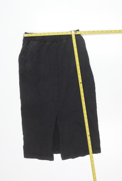 Pieces Women Black XS Cotton Midi Pencil Skirt with Slit