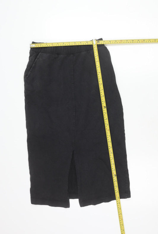 Pieces Women Black XS Cotton Midi Pencil Skirt with Slit