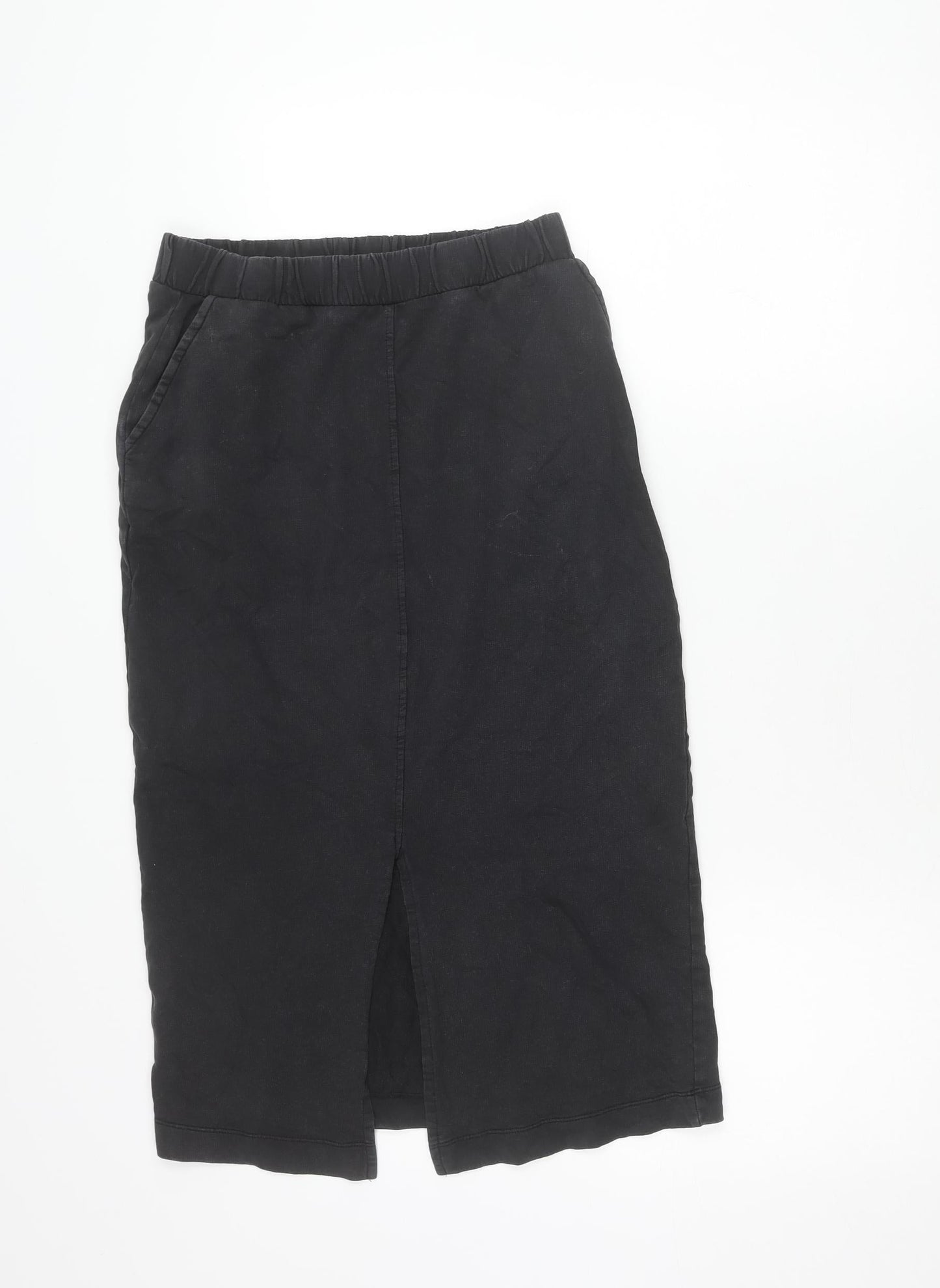 Pieces Women Black XS Cotton Midi Pencil Skirt with Slit