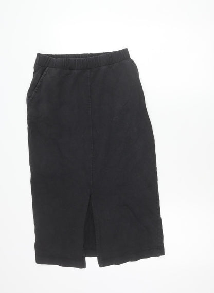 Pieces Women Black XS Cotton Midi Pencil Skirt with Slit