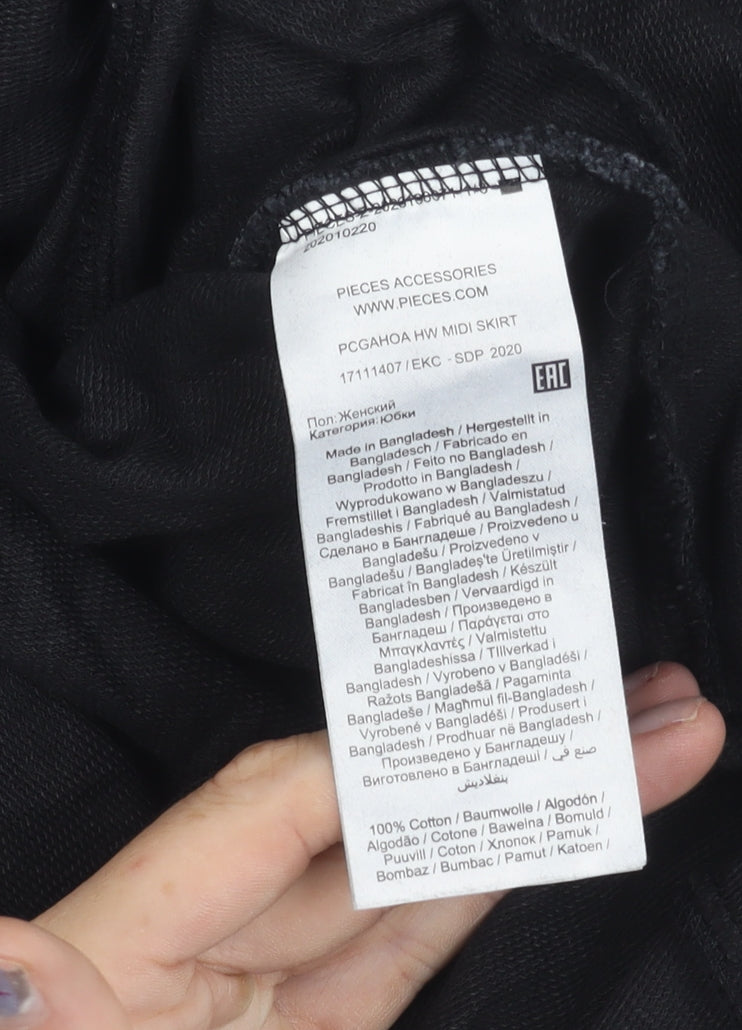 Pieces Women Black XS Cotton Midi Pencil Skirt with Slit