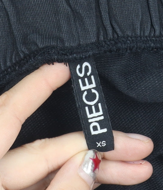 Pieces Women Black XS Cotton Midi Pencil Skirt with Slit