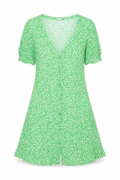 Monki Women’s Green Floral Viscose Midi Shirt Dress Size S